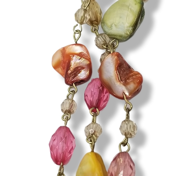 VINTAGE COLORFUL ABALONE SHELL & BEADED CHAIN LAYERED BOHO NECKLACE - Picture 4 of 8
